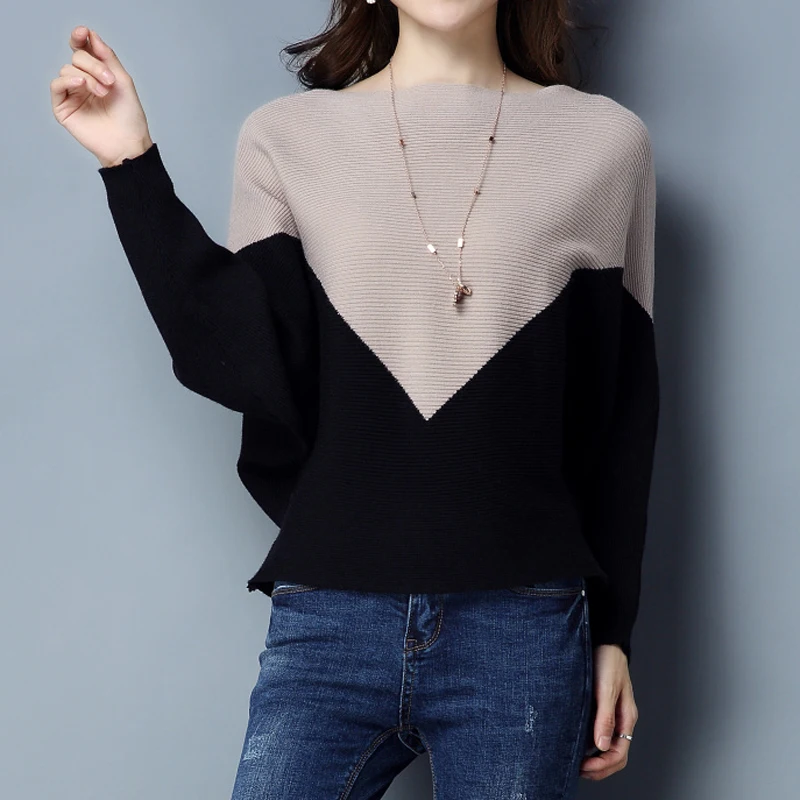 Batwing Sleeve Loose Autumn Winter Women Sweater Knit Fashion Female New Arrival Patchwork Pullover
Batwing Sleeve Loose Autumn Winter Women Sweater Knit Fashion Female New Arrival Patchwork Pullover