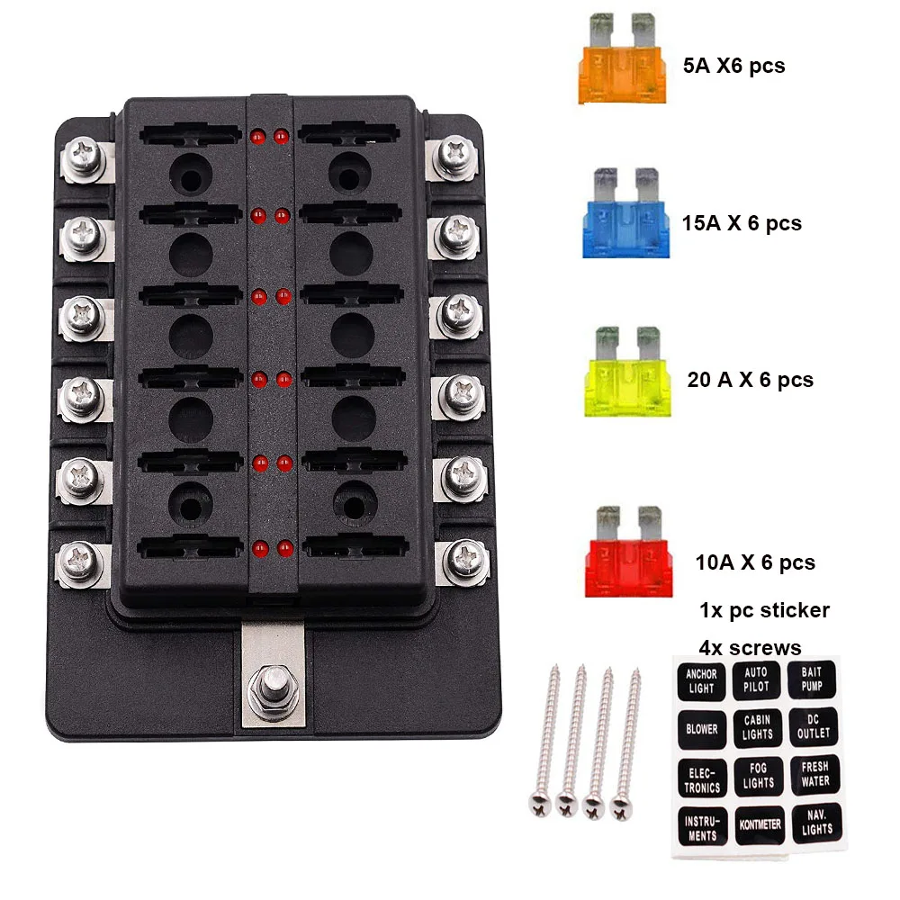 12 Way Circuit Blade Fuse Box Standard ATO ATC Block Holder Kit with PC Terminal for Car Boat Motorcycle Fuse Box Holder
12 Way Circuit Blade Fuse Box Standard ATO ATC Block Holder Kit with PC Terminal for Car Boat Motorcycle Fuse Box Holder