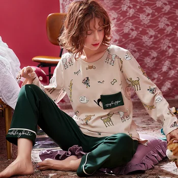 autumn winter women long sleeve pajama sets cotton pullover animal print female night gowns home clothes for women M L XL XXL
autumn winter women long sleeve pajama sets cotton pullover animal print female night gowns home clothes for women M L XL XXL