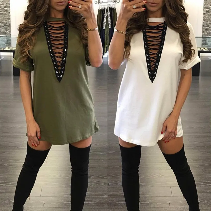 Women Summer Fashion Soild Color Dress Sexy O Neck Collar Tie Short Sleeve Dresses Sexy Mini Casual Loose Female Clothing
Women Summer Fashion Soild Color Dress Sexy O Neck Collar Tie Short Sleeve Dresses Sexy Mini Casual Loose Female Clothing