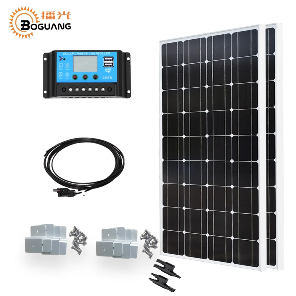 

Boguang 100w solar panel Mono cell 200w DIY system kit 20A PMW controller cable MC4 connector 12v battery home power charger