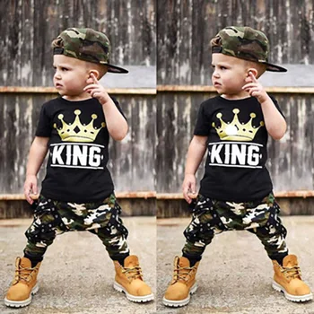 2019 New Crown Camo Ribbon Babys Boys Clothes Sets King Print T-Shirt Top And Camouflage Pants 2Pcs For Sports Children's Wear
2019 New Crown Camo Ribbon Babys Boys Clothes Sets King Print T-Shirt Top And Camouflage Pants 2Pcs For Sports Children's Wear
