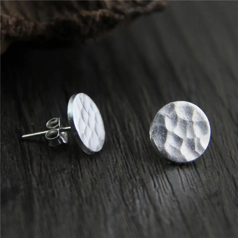 Hammered Tiny Disc 925 Sterling Silver Circle Stud Earrings for Women Mother Day Gift