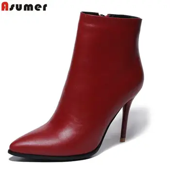 Asumer New genuine leather boots high quality pointed toe high heels fashion ankle boots for women shoes autumn winter botas
Asumer New genuine leather boots high quality pointed toe high heels fashion ankle boots for women shoes autumn winter botas