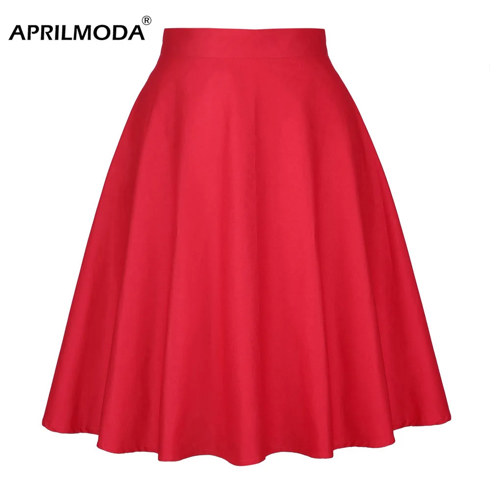 

50s Audrey Hepburn Pleated Gothic Skirt Red Polka Dots Floral Print Big Swing Runway Mini Skater Skirt Women Robe Femme Clothing