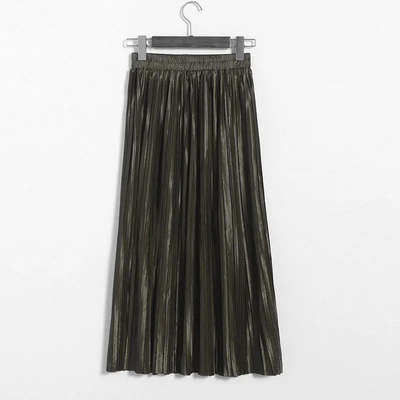 Lustrous pleated skirt metallic mid-length skirt for women of fall 2017 new Korean style joker long skirt (4)