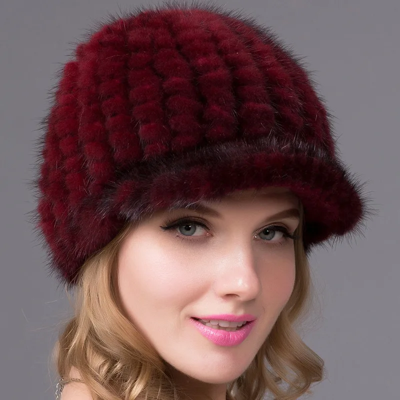 Winter New Mink Knitted Fur Visor Cap Women European American Fashionable Visors Hat Lady Outdoor Thicken Warm Casual Caps H7042 |