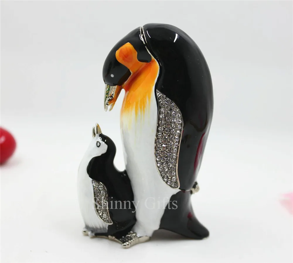 

Pewter Penguin Mom & Son Jewelry Trinket Small Box Penguin Shape Decorative Gift Box with Lids Same As Jewelry Trinket Box