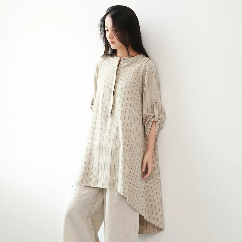 NINI WONDERLAND 2019 Autumn Stripe Shirts Women Cotton Linen Long Shirt Classic Female Irregular Casual Tops Big Size Blouse
NINI WONDERLAND 2019 Autumn Stripe Shirts Women Cotton Linen Long Shirt Classic Female Irregular Casual Tops Big Size Blouse