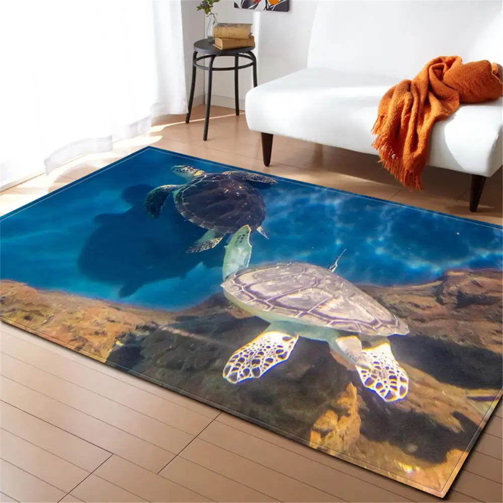 

3D Ocean World Sea Turtle Rugs Kids Room Decor Area Rug Memory Foam Baby Play Crawling Mats Flannel Living Room Bedroom Carpet