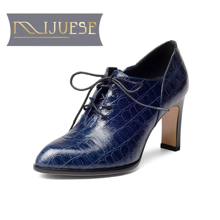MLJUESE 2018 women pumps Genuine leather lace up autumn spring snake strip blue color high heels
MLJUESE 2018 women pumps Genuine leather lace up autumn spring snake strip blue color high heels