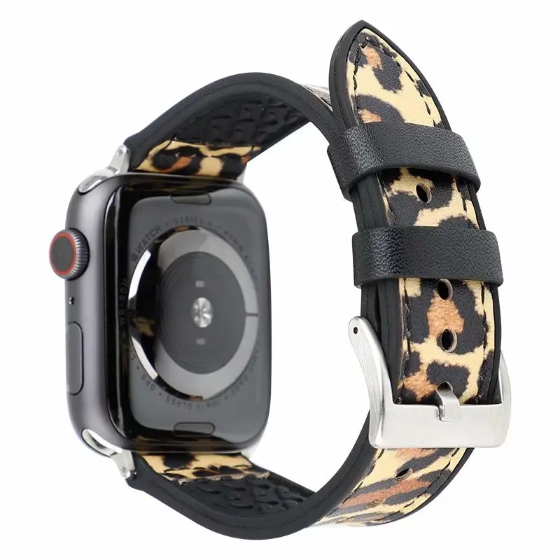 Леопардовая натуральная кожа и силиконовый ремешок для часов Apple Watch Series 4 3 2 1 38 мм