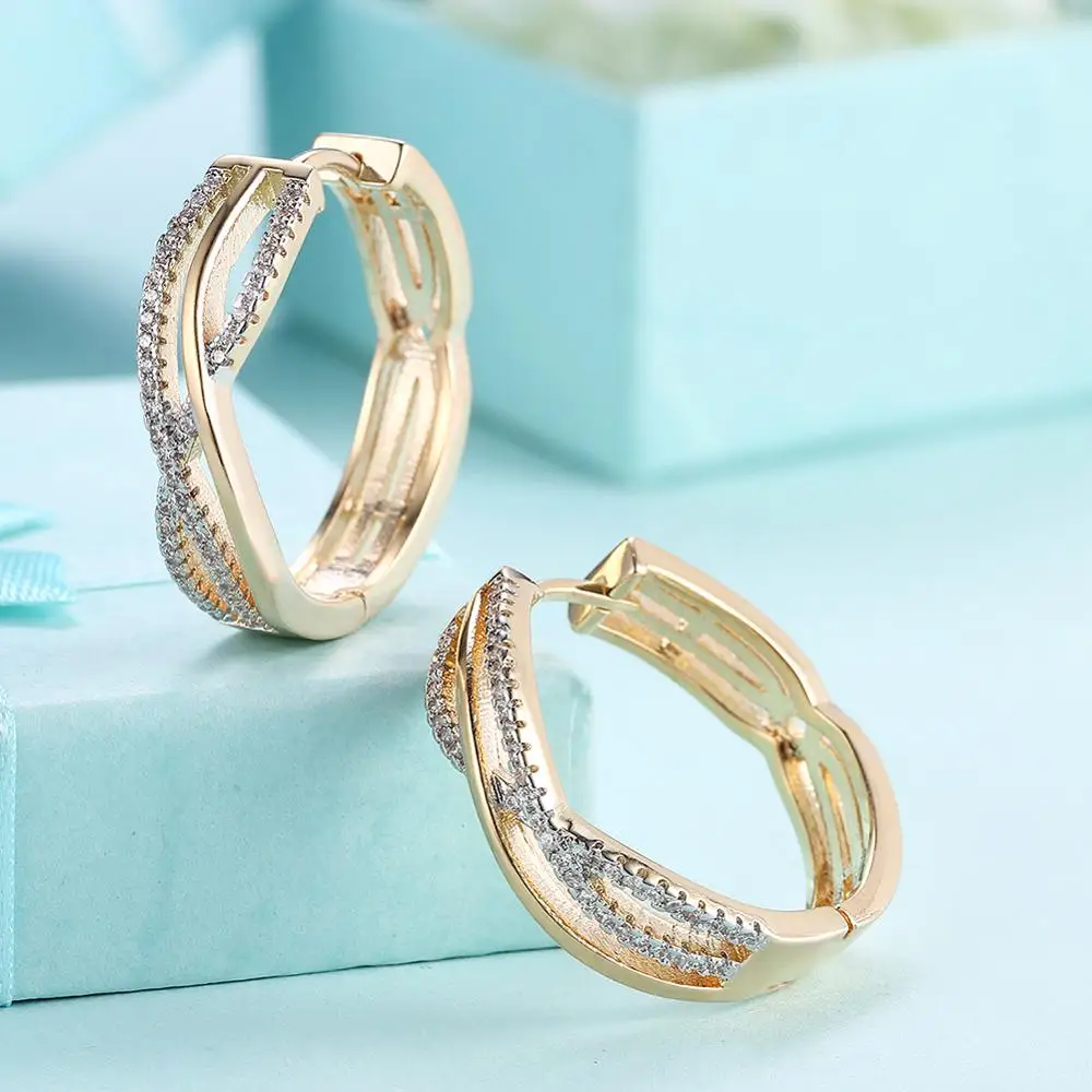 Фото Роскошные круглые серьги кольца 23 мм женские с золотым - купить
