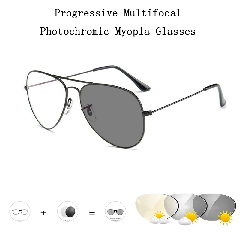Intelligent Photochromic Progressive Multifocal Myopia Glasses Women Men Pilot Sunglasses nearsighted shorted sighted Eyewear L2
Intelligent Photochromic Progressive Multifocal Myopia Glasses Women Men Pilot Sunglasses nearsighted shorted sighted Eyewear L2