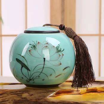 Collection Chinese Longquan Celadon Ceramics Painted Lotus Leaf Tea Caddy Sealed Jar Storage Box 
Collection Chinese Longquan Celadon Ceramics Painted Lotus Leaf Tea Caddy Sealed Jar Storage Box