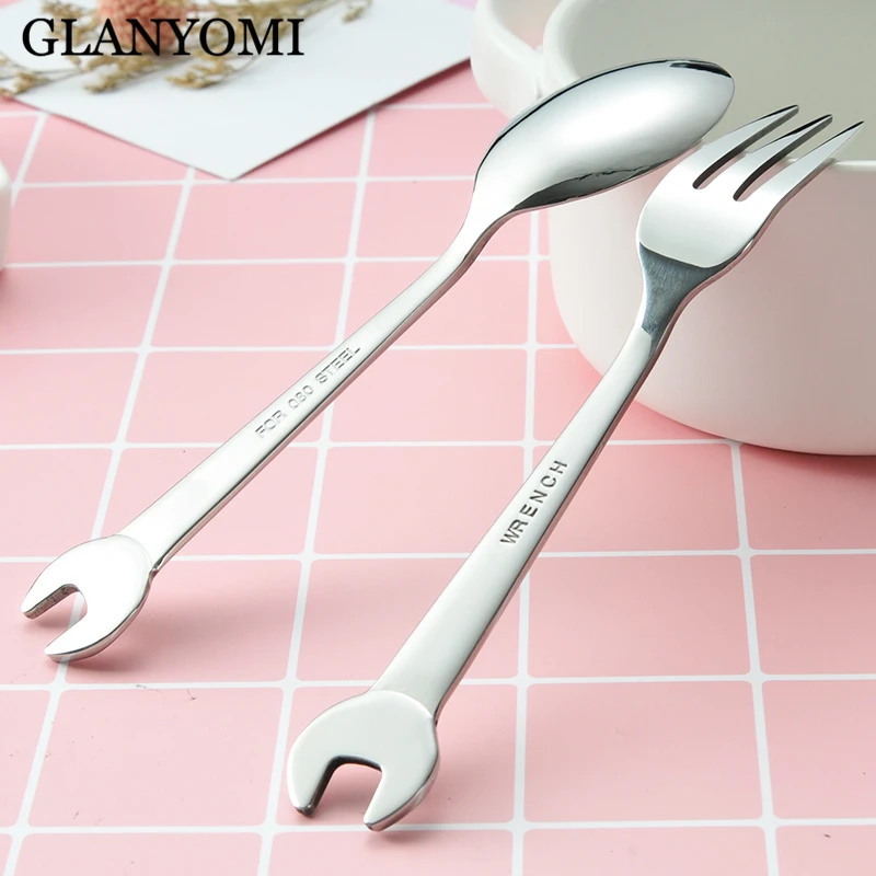 Practical Wrench Shape Tableware Home Kitchen 304 Stainless Steel Fork Spoon Unique Spanner Design Forks Kitchen Accessories
Practical Wrench Shape Tableware Home Kitchen 304 Stainless Steel Fork Spoon Unique Spanner Design Forks Kitchen Accessories