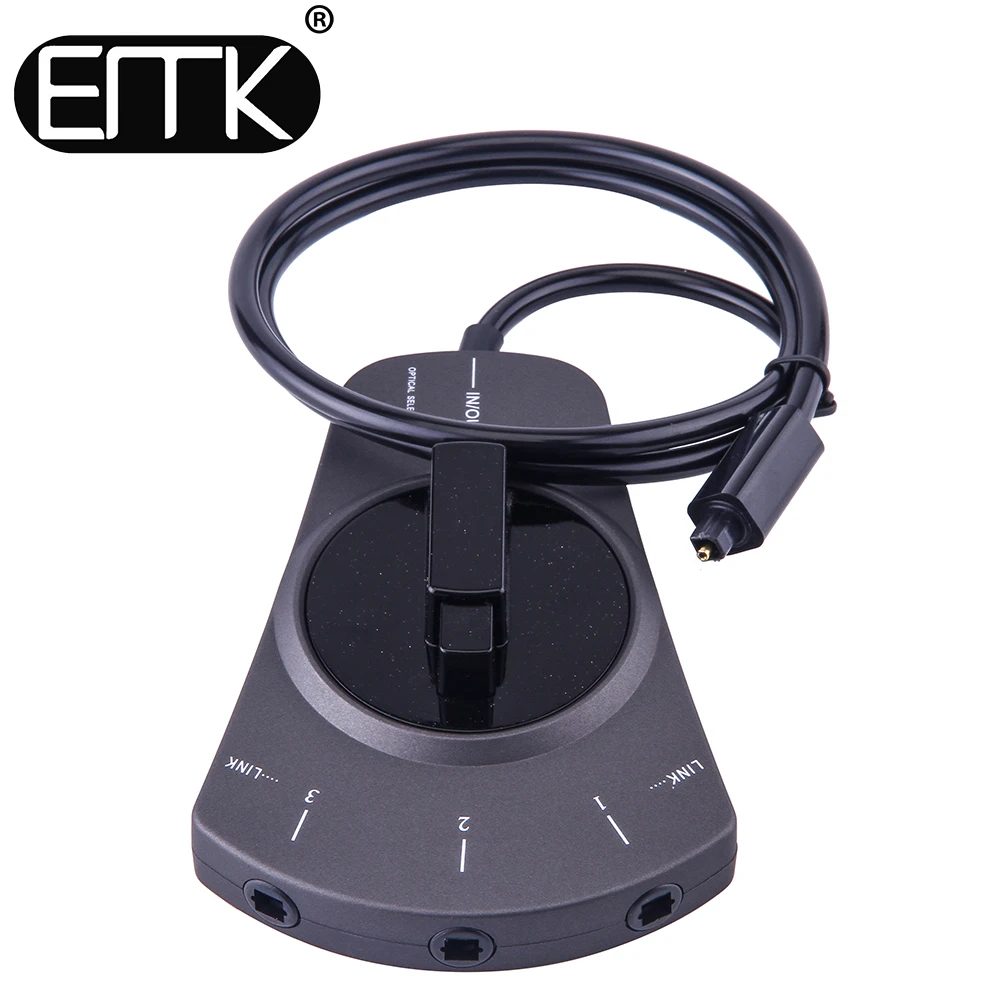 EMK Grey Digital Optical Cable Selector 3-Way Optical Audio Switch SPDIF Toslink Cable Hub with Mini Toslink Cable for CD player (1