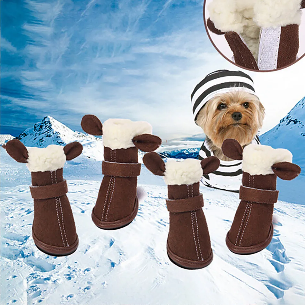 

4Pcs/set Pet Dogs Winter Shoes Rain Snow Waterproof Booties Socks Rubber Anti-slip Shoes For Small Dog Puppies Footwear Cachorro