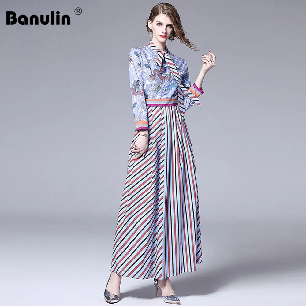 Banulin Runway Designer Hit Color Stripe Floor-Length Maxi Dress 2019 Fall Women Bow Tie Collar Vintage Printed Swing Long Dress
Banulin Runway Designer Hit Color Stripe Floor-Length Maxi Dress 2019 Fall Women Bow Tie Collar Vintage Printed Swing Long Dress