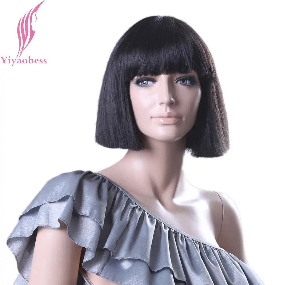 Yiyaobess Short Black Wig With Bangs Personality Design