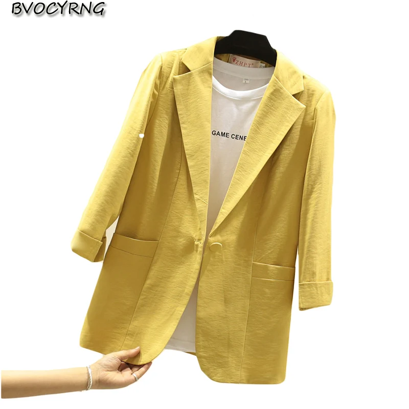 2019 spring autumn wild fashion casual linen suit lapel female jacket seven-sleeve Korean short coat women large size tops A1412
2019 spring autumn wild fashion casual linen suit lapel female jacket seven-sleeve Korean short coat women large size tops A1412