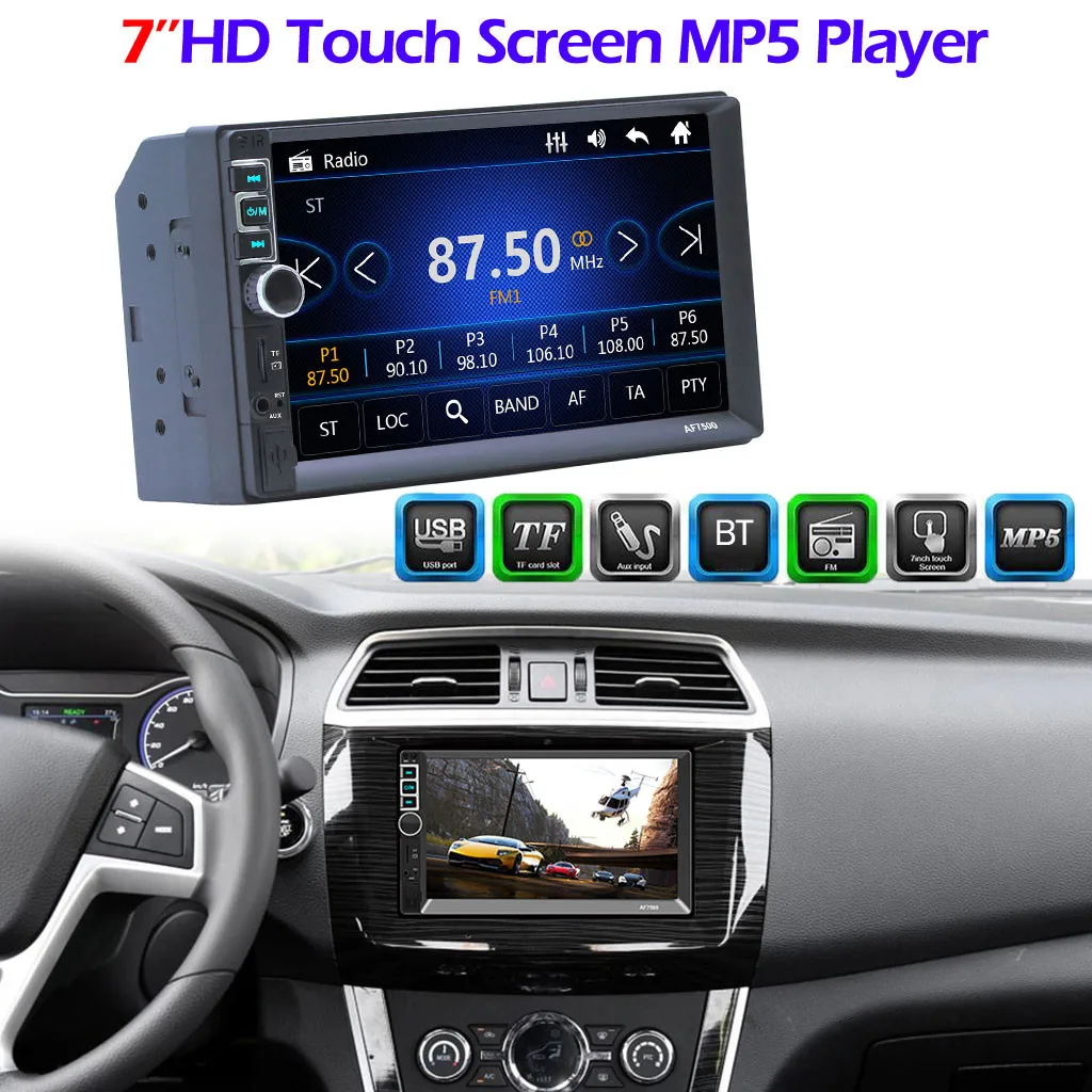 

OMESHIN Car Radio HD 7" Touch Screen Stereo Bluetooth 12V 2 Din FM ISO Power Aux Input Auto MP5 Player USB2.0 7005 Jly16