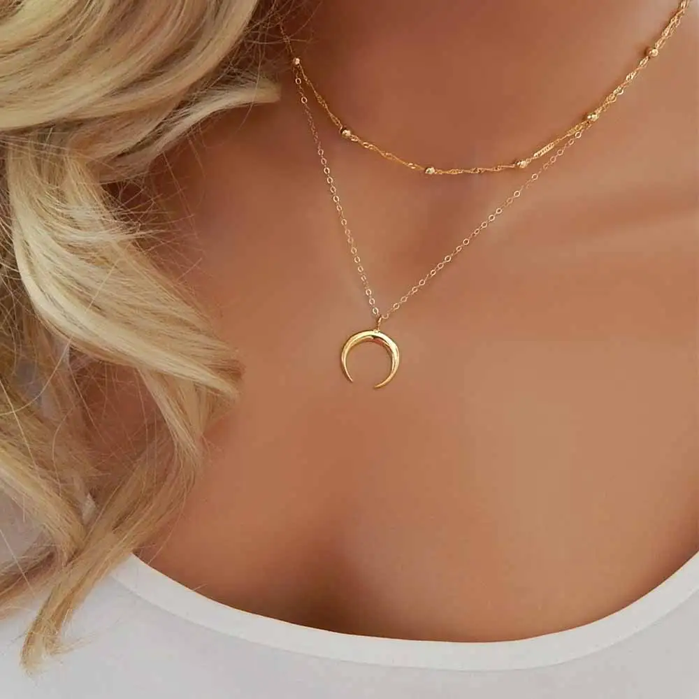Image TOMTOSH 2017 New Fashion Double Horn Necklace Crescent Moon Necklace Boho Jewelry Minimal Girlfriend Gift