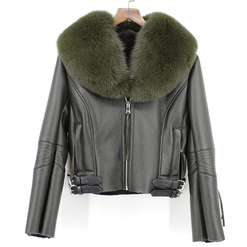 2018 new fashion women leather jacket with natural fox fur jacket female thick warm winter real sheep fur inside long sleeve
2018 new fashion women leather jacket with natural fox fur jacket female thick warm winter real sheep fur inside long sleeve