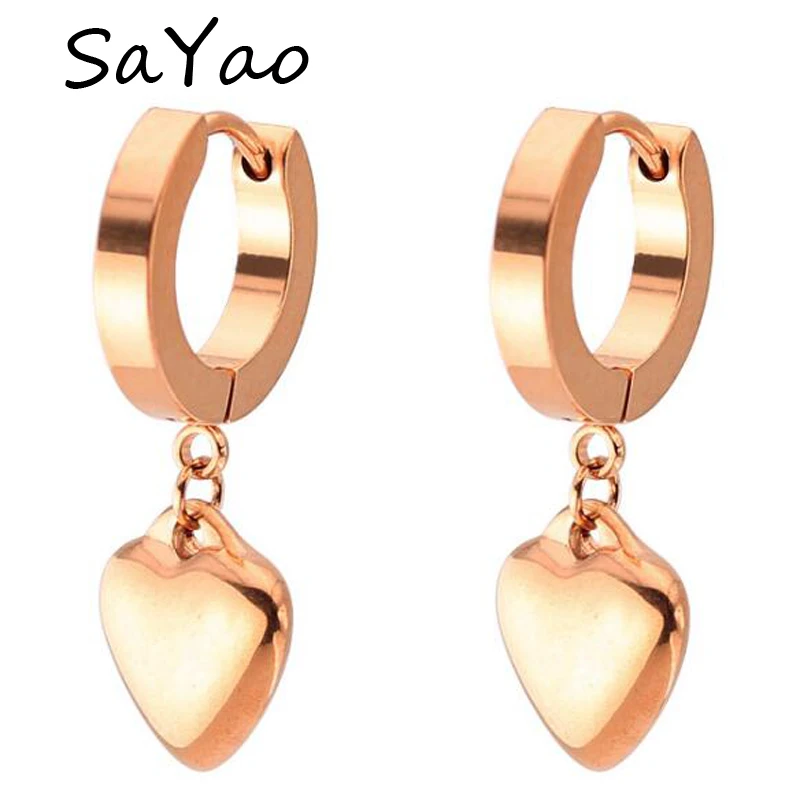 SaYao 2 Piece Rose Gold Stainless Steel Hoop Earring Cute small Heart Charm Ear Earrings Love Huggie Ear Jewelry Gift
SaYao 2 Piece Rose Gold Stainless Steel Hoop Earring Cute small Heart Charm Ear Earrings Love Huggie Ear Jewelry Gift