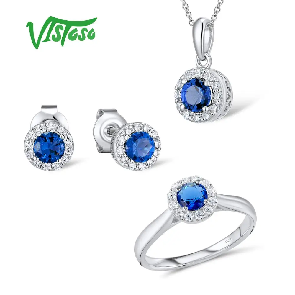 VISTOSO Jewelry Sets For Woman Blue Crystal Stones Jewelry Set Earrings Pendant Ring 925 Sterling Silver Fashion Fine Jewelry
VISTOSO Jewelry Sets For Woman Blue Crystal Stones Jewelry Set Earrings Pendant Ring 925 Sterling Silver Fashion Fine Jewelry