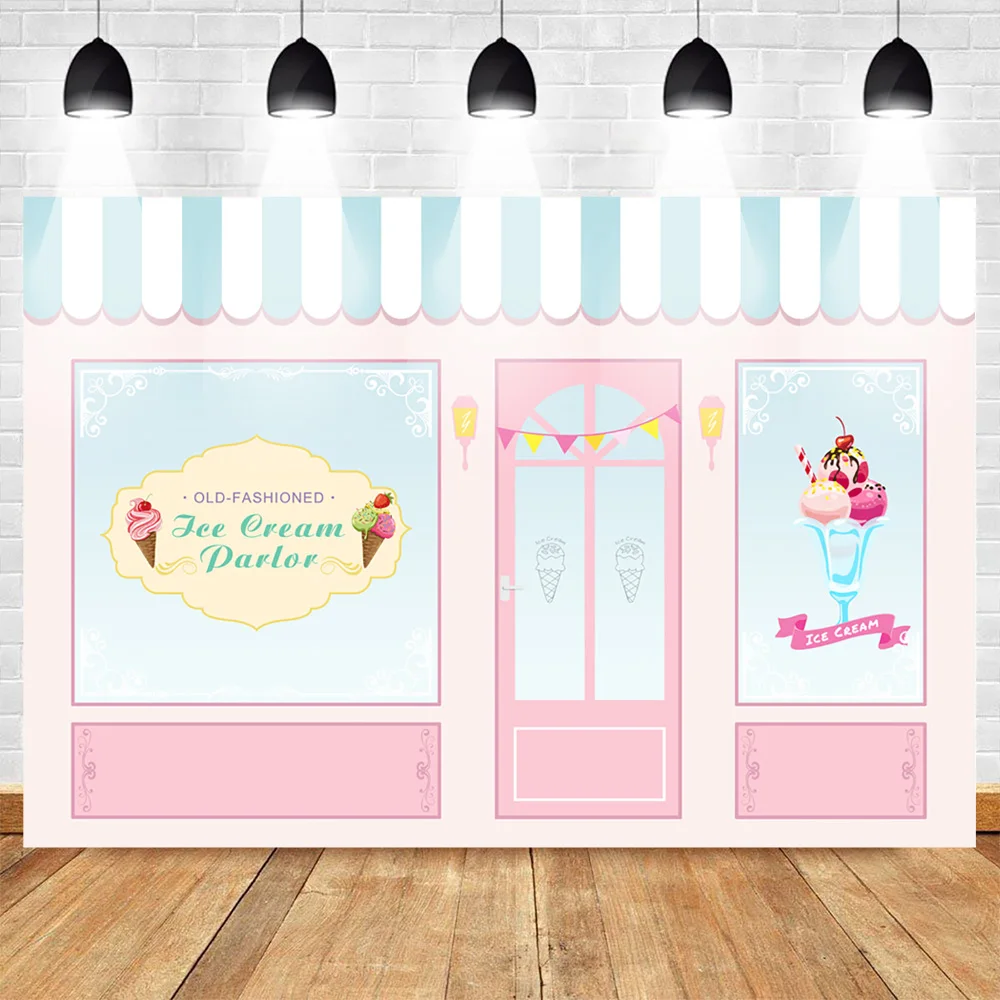 Ice Cream Parlor Shop Backdrop Pink Blue Child Birthday Photo Background Ice Cream Theme Birthday Party Banner Event Supplies
Ice Cream Parlor Shop Backdrop Pink Blue Child Birthday Photo Background Ice Cream Theme Birthday Party Banner Event Supplies