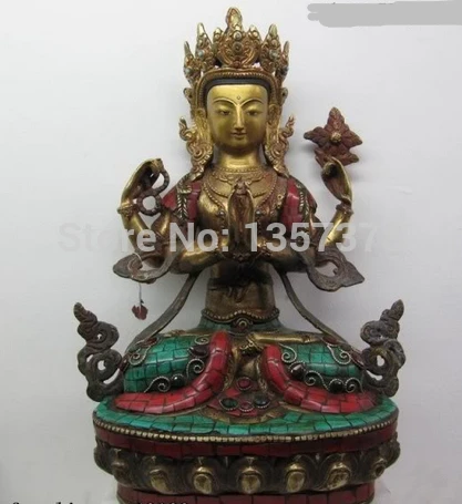shitou 001095 13Tibet Pure Bronze inlay beryl turquoise coral Four Armed Hands Kwan-Yin Buddha
shitou 001095 13Tibet Pure Bronze inlay beryl turquoise coral Four Armed Hands Kwan-Yin Buddha