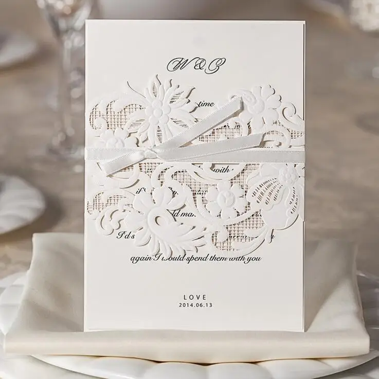Image 50pcs pack Simple Fashion Wedding Invitation Card with Envelope Blank Inside Page Laser Cut Vintage Wedding Supplies