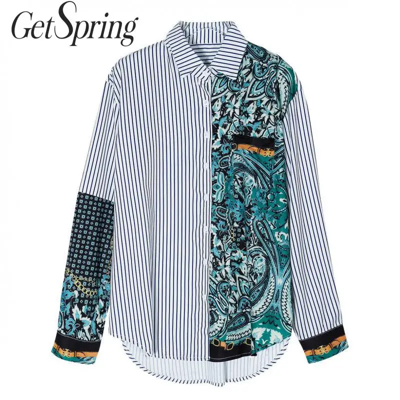 GETSPRING Women Shirt Print Stripes Patchwork Irregular Womens Tops Blouses Color Matching Asymmetry Vintage Blouse Women 2019
GETSPRING Women Shirt Print Stripes Patchwork Irregular Womens Tops Blouses Color Matching Asymmetry Vintage Blouse Women 2019