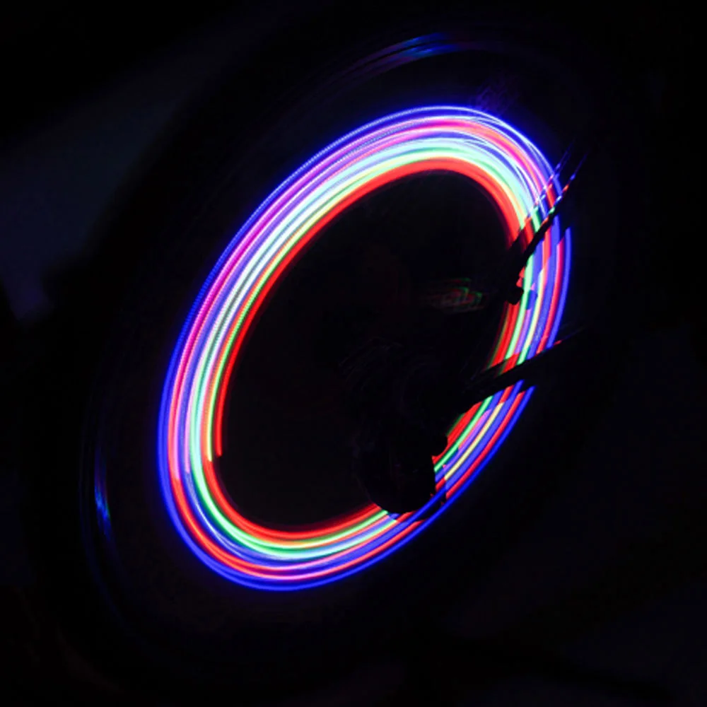 2x Bike light Wheel Tire Valve Cap Spoke Neon Lights 5 LED Lamp 32 changes light