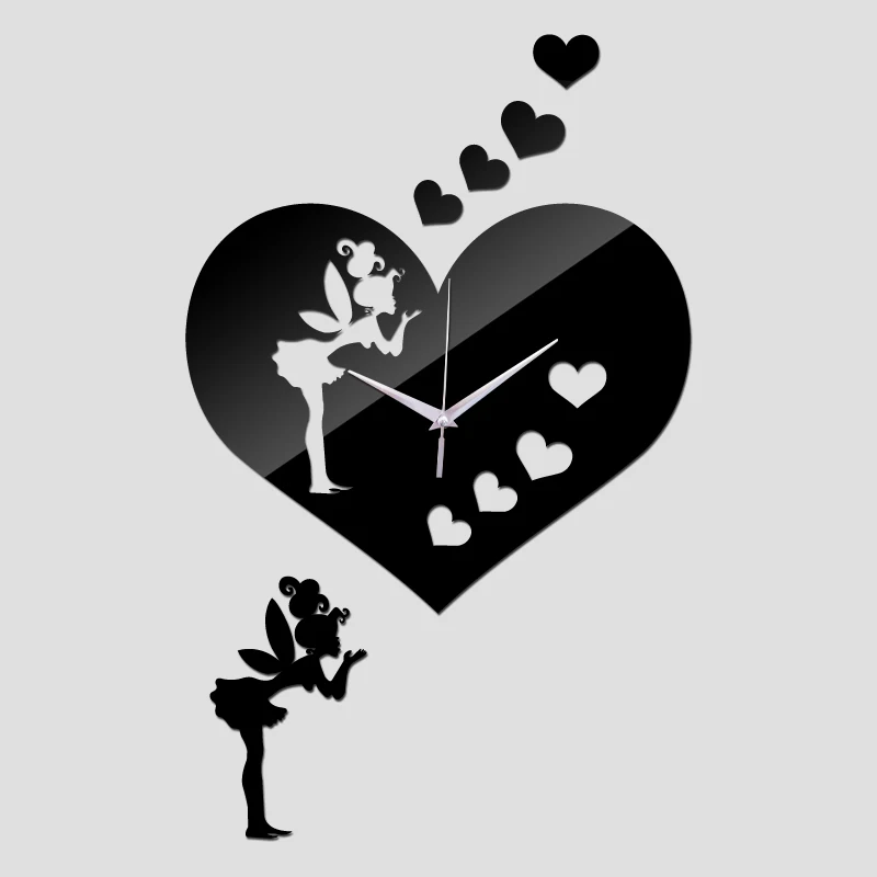 new arrival heart girl clocks diy Acrylic watch 3d home decor wall stickers living room Quartz clock mirror | Дом и сад