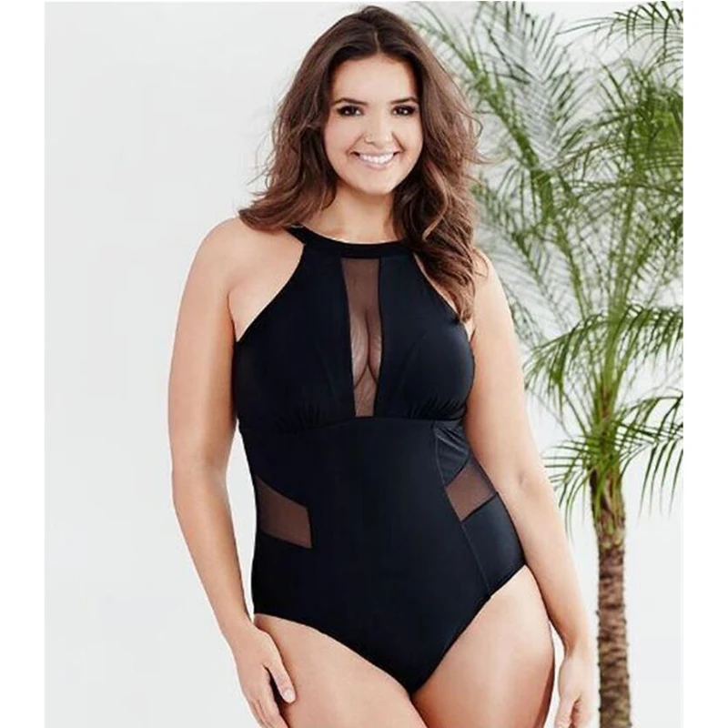 Фото Large Size Curvy Woman One-piece Black Swimsuit Sexy Bikini XL 4XL 3XL XXL Womens Swimsuits Slim Bodysuit Push Up Set Top | Спорт и