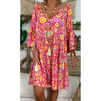 3/4 Sleeve Loose Dress 2019 Summer Thin Boho Beach Dresses Women Tunic Casual Tie V Neck Floral Print Midi Dress Plus Size 5XL
3/4 Sleeve Loose Dress 2019 Summer Thin Boho Beach Dresses Women Tunic Casual Tie V Neck Floral Print Midi Dress Plus Size 5XL