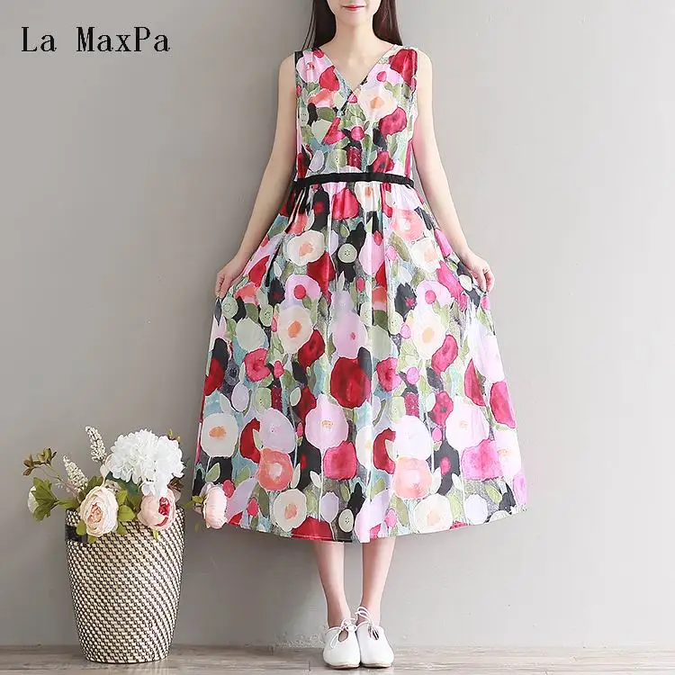 Women Summer Dress Cotton A Line Flower Print Dress Sleeveless Casual Ladies Dresses High Waist Mori Gril Dress Size M/L/XL/XXL
Women Summer Dress Cotton A Line Flower Print Dress Sleeveless Casual Ladies Dresses High Waist Mori Gril Dress Size M/L/XL/XXL