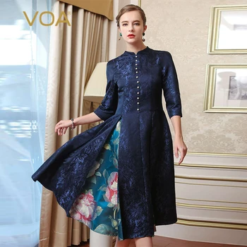 VOA Heavy Silk Long dress women party woman night summer dresses Plus Size Elegant Print Slim Navy Blue clothes A7629
VOA Heavy Silk Long dress women party woman night summer dresses Plus Size Elegant Print Slim Navy Blue clothes A7629