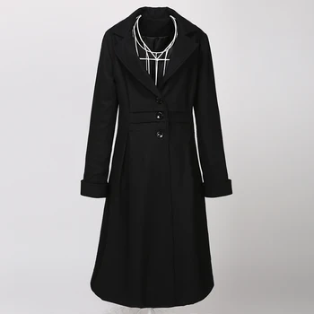 Long coat wool blend women original design lace up back calf length coats black woman's winter clothing urban street alternative 
Long coat wool blend women original design lace up back calf length coats black woman's winter clothing urban street alternative