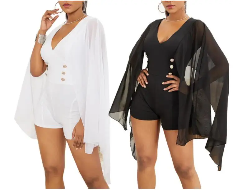 2020 Elegant Fashion Bodysuit Solid Chiffon Cloak V-neck Bat Sleeve Summer Women Casual Jumpsuit Short Pants Office Lady Romper
2020 Elegant Fashion Bodysuit Solid Chiffon Cloak V-neck Bat Sleeve Summer Women Casual Jumpsuit Short Pants Office Lady Romper