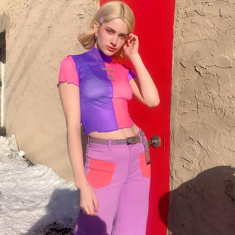 2019 Sexy Panelled Color Patchwork Ruched Crop Tops Transparent Mesh Turtleneck Tee Shirt Women Short Sleeve Street T Shirt
2019 Sexy Panelled Color Patchwork Ruched Crop Tops Transparent Mesh Turtleneck Tee Shirt Women Short Sleeve Street T Shirt