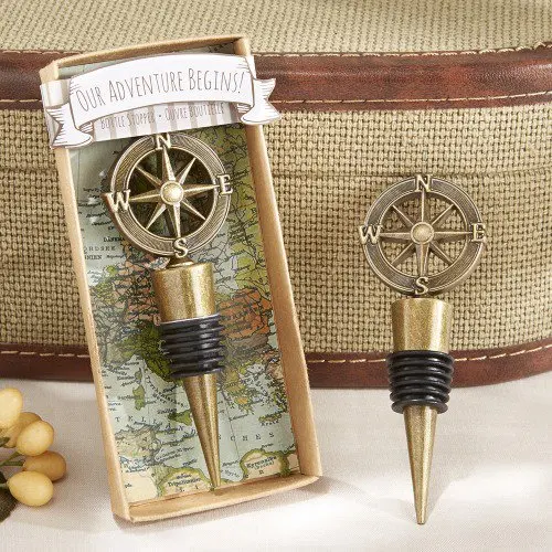 

(20 Pieces/Lot) Wedding souvenirs of "Our Adventure Begins"compass wine stopper favors For unique wedding gift and Party Favors