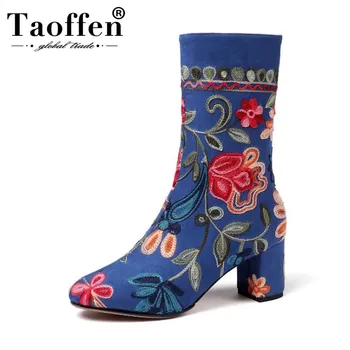 TAOFFEN New Embroidery Women Mid Calf Boots Side Zipper Square Heels Shoes Fashion Ethnic Style Women Footwear Size 34-43
TAOFFEN New Embroidery Women Mid Calf Boots Side Zipper Square Heels Shoes Fashion Ethnic Style Women Footwear Size 34-43