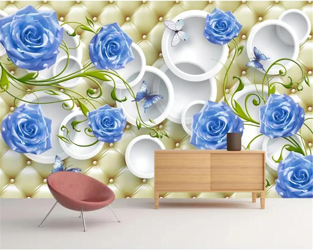 Пользовательские обои Beibehang современные модные мягкие 3D в виде синей розы 3d