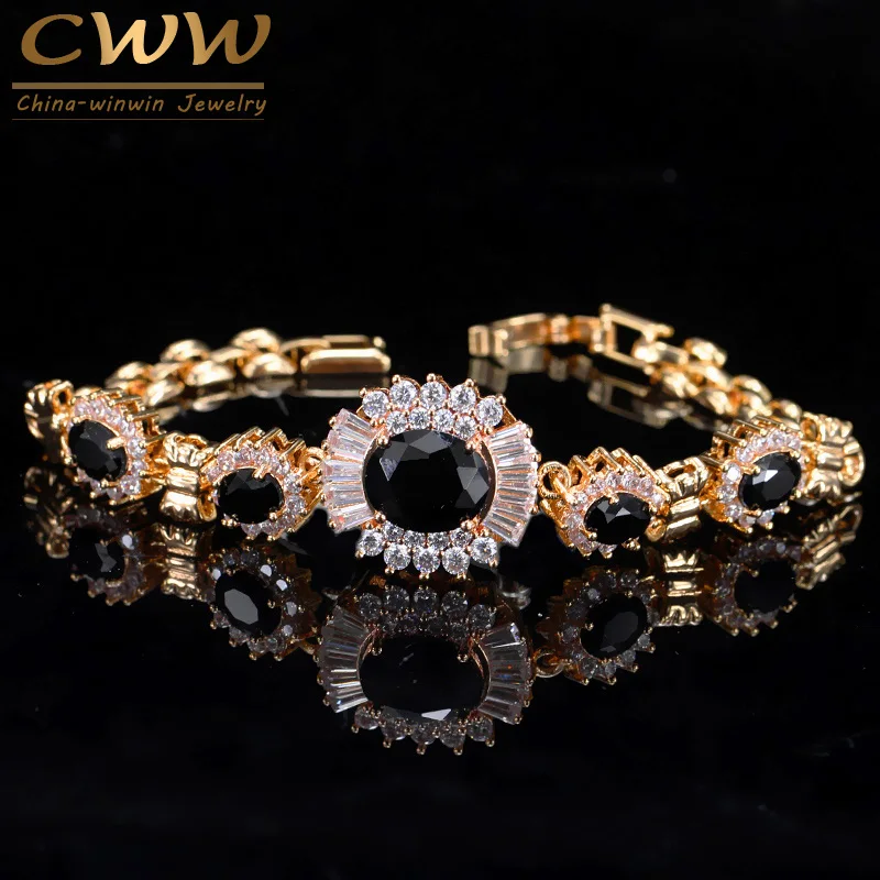 CWWZircons Elegant Flower Shape Chain Link Light Yellow Gold Color CZ Black Crystal Stone Bracelets Bangles For Women CB072
CWWZircons Elegant Flower Shape Chain Link Light Yellow Gold Color CZ Black Crystal Stone Bracelets Bangles For Women CB072
