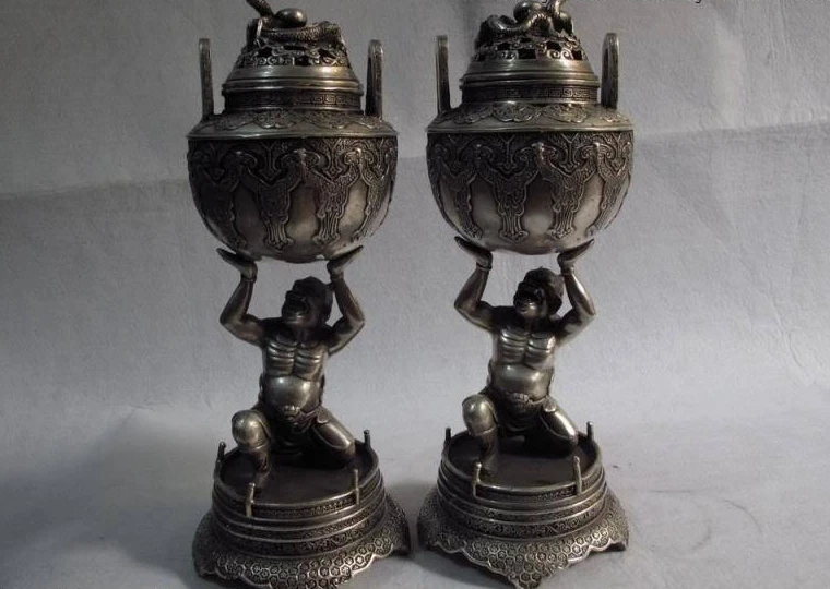 Tibet white bronze silver foo dog goblin lift round Dragon censer incense burner
Tibet white bronze silver foo dog goblin lift round Dragon censer incense burner