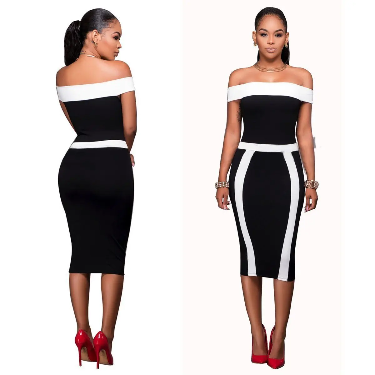Fashion Women Casual summer bodycon short Sleeve off shoulder slash neck sexy skinny white&black Dress
Fashion Women Casual summer bodycon short Sleeve off shoulder slash neck sexy skinny white&black Dress