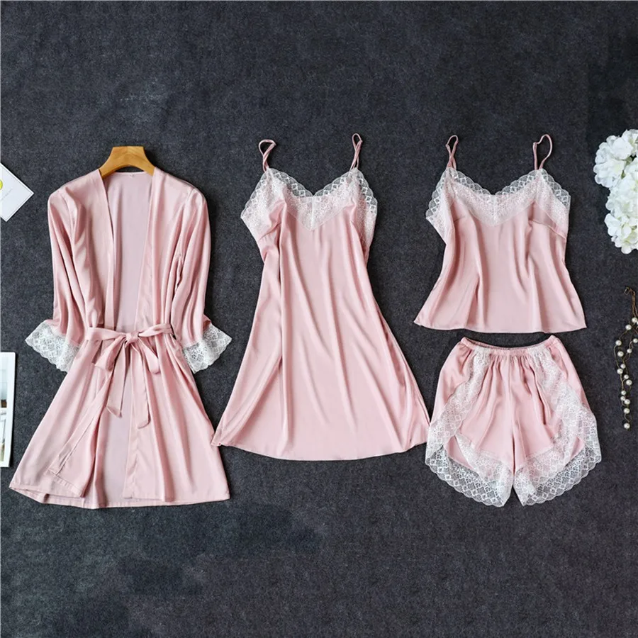 4 Piece Pajama Set Women Pink Silk Lace Sexy Lingerie Nightgown Shorts Bathrobe Sets Robe Sleepwear Set Kimono Bridesmaid
4 Piece Pajama Set Women Pink Silk Lace Sexy Lingerie Nightgown Shorts Bathrobe Sets Robe Sleepwear Set Kimono Bridesmaid